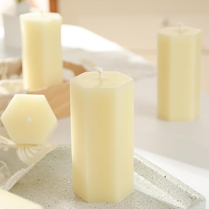 4PCS Hexagon Beeswax Pillar Candles,Large Handmade Pure Beeswax Candle,Unscented Smokelessï¼? *