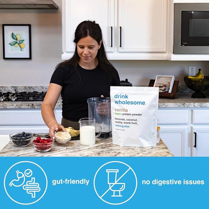 drink wholesome Vegan Vanilla Almond Protein Powder | for Sensitive Stomachs | Additive & Dairy
