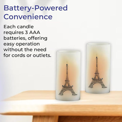 SAGEFINDS Eiffel Tower LED Candles, Set of 2, Flameless Real Wax Pillar Candles, Battery Operated