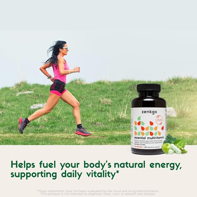 Zenkgo Multivitamins + Organic Whole Foods+Probiotics for Women, Supports Immunity, Digestion