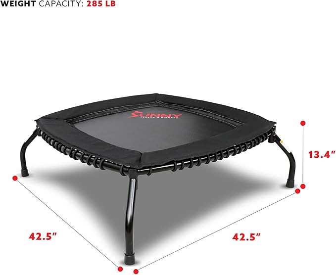 Sunny Health & Fitness Springless Mini Fitness Trampoline ??Premium Adjustable Bungee-Style