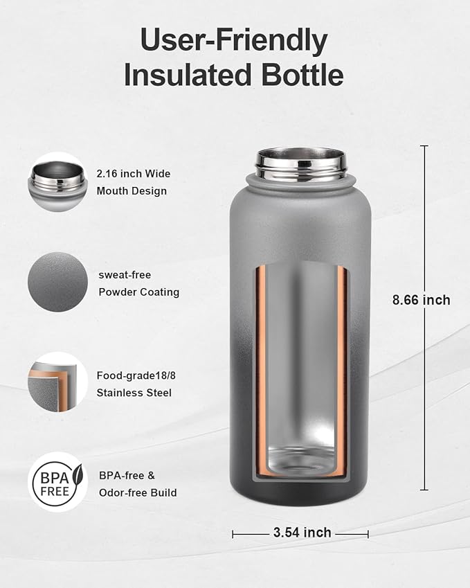 32oz Insulated Water Bottle,Stainless Steel Vacuum Water Bottle, BPA-Free & Leakproof -with