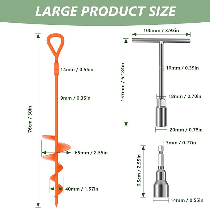 Phopich 18''/30" Long Ground Anchor, Heavy Duty Earth Anchors Ground Anchors Screw in Kit with