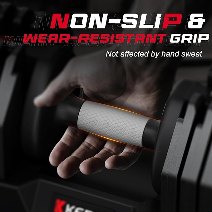 Keppi Adjustable Dumbbells Set-25lb/40lb/55lb/60lb, Anti-Slip Metal Fast Adjust Weight Handle