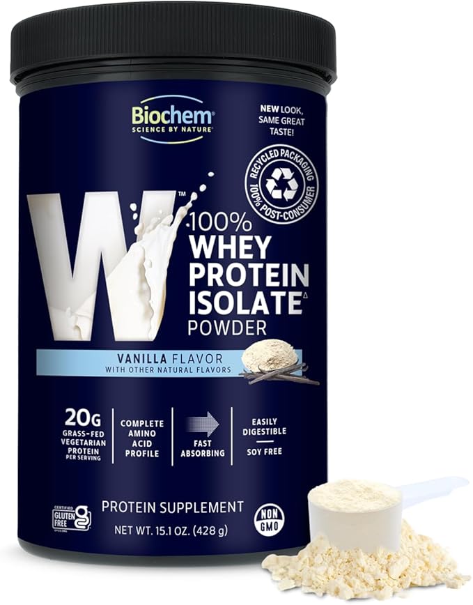 Biochem 100% Whey Isolate Protein - Vanilla Flavor - 15.1 Ounce - Supports Immune Health - Easily
