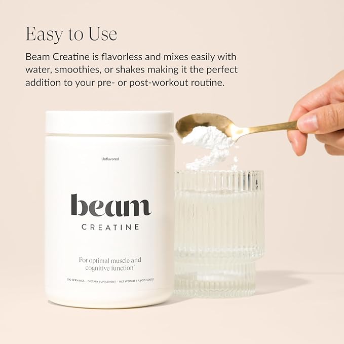 Beam Creatine Powder, Third Party Tested, Micronized Creatine Monohydrate Supplement, Creatine for