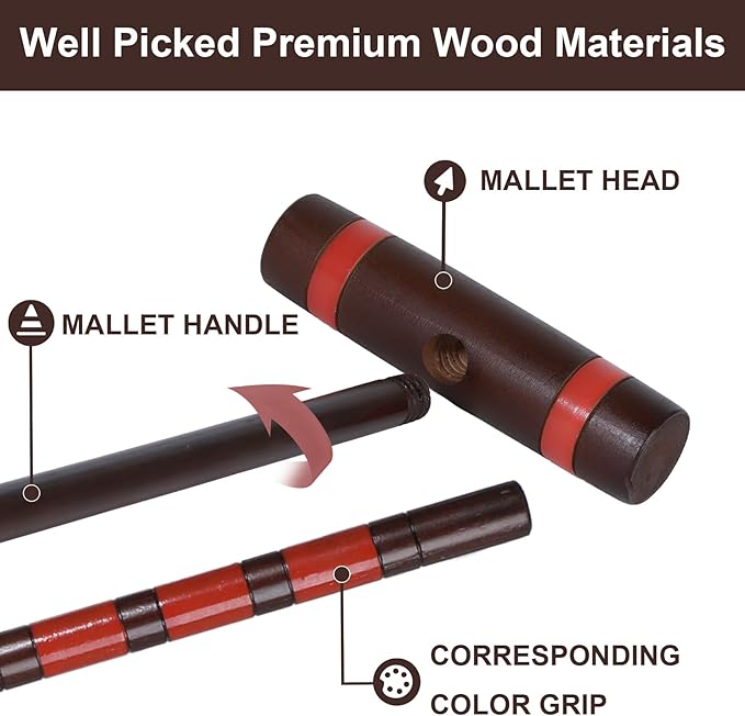 28In Croquet Party Set for 8 Players - Made of Long-Lasting Pine Wood, Family Fun for Backyards