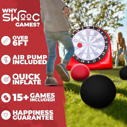 SWOOC Games - Inflatable Giant Kick Darts (15+ Ways to Play) - Jumbo Soccer Dartboard w/Air Pump