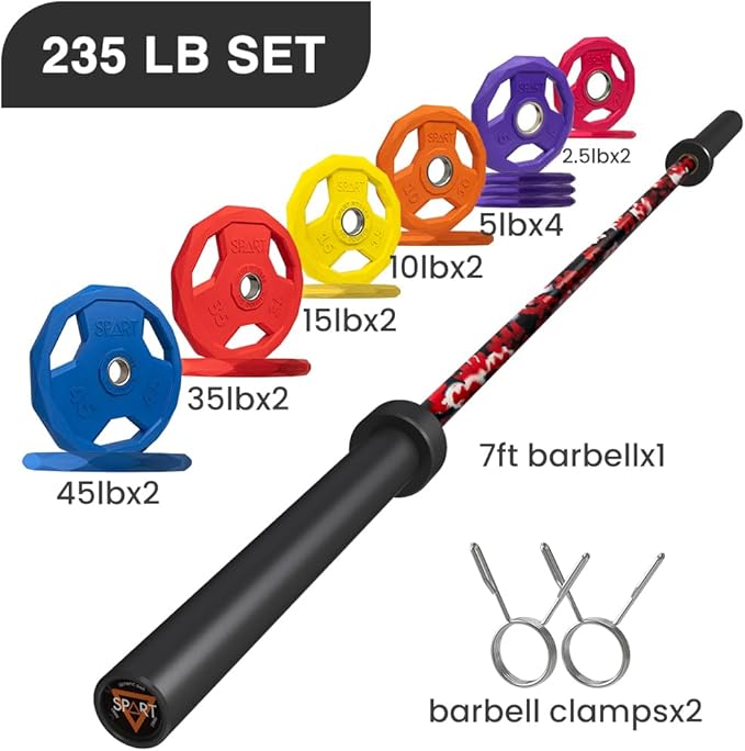 7FT Olympic Barbell Bar with Weight Plate Set Combo, Solid Olympic Bar with Bearings, 700Lbs
