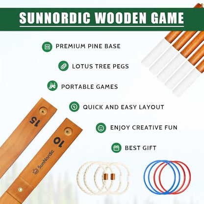 Wooden Ring Toss Game Set, Backyard Beach Camping Game with Toss Rings & Portable Carrying Bag