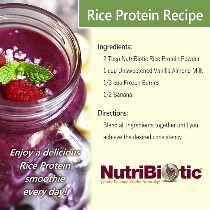 NutriBiotic Plain Rice Protein, 3 Lb (1.36kg) | Low Carb, Vegan & Raw Protein Powder | Grown and