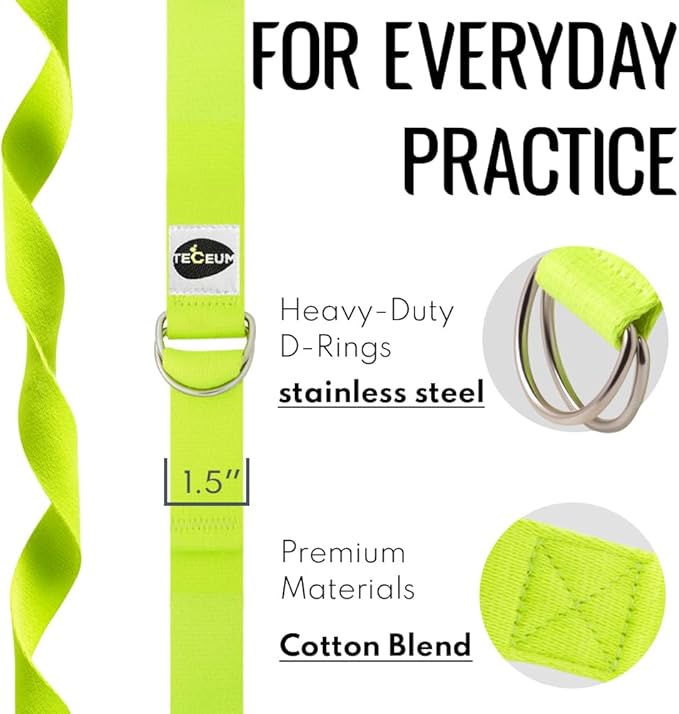 TECEUM Yoga Strap & Mat Strap – 2 IN 1 – Cotton – 6 ft 8 ft 10 ft (30+ colors) – Adjustable