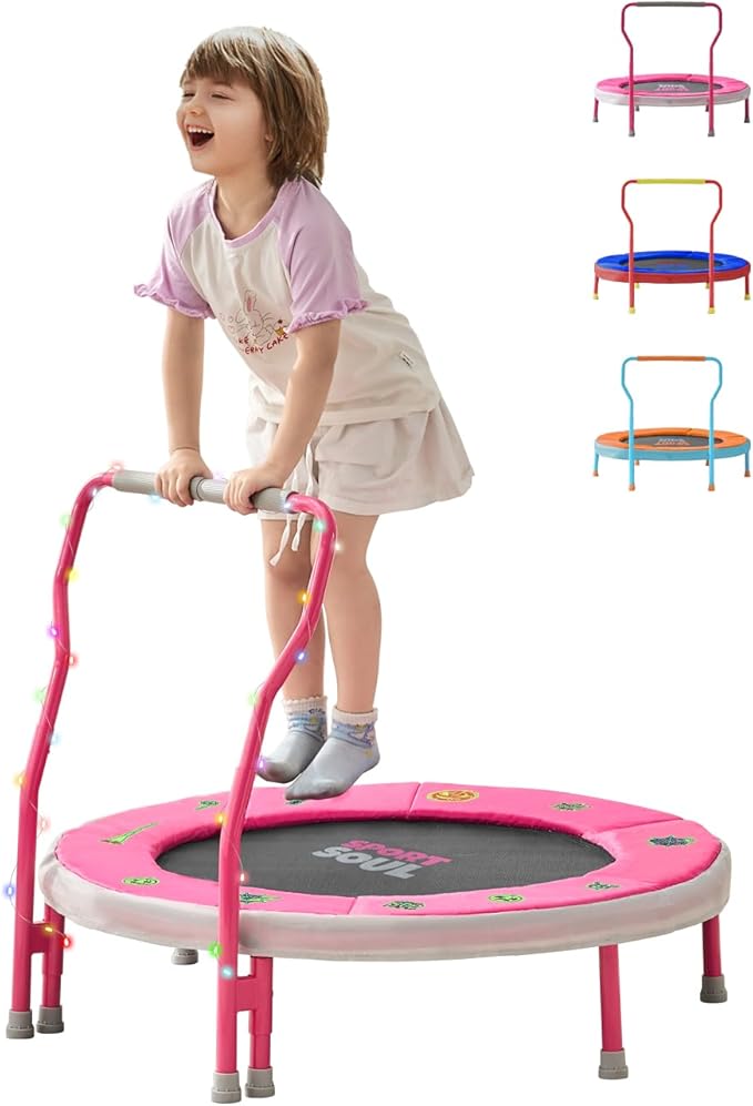 SPORTSOUL Mini Trampoline for Kids 3-6 with Super Safe Foam Handle Bar, 3ft Toddler Trampoline