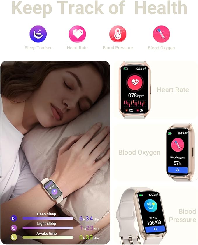 Health Fitness Tracker with 24/7 Heart Rate, Blood Oxygen, Blood Pressure, Sleep Tracker, 5ATM