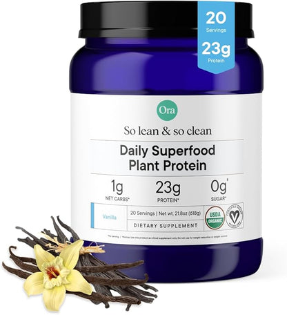 Ora Organic Plant-Based Protein Powder - 23g Protein for Women and Men - Vanilla Flavor 20