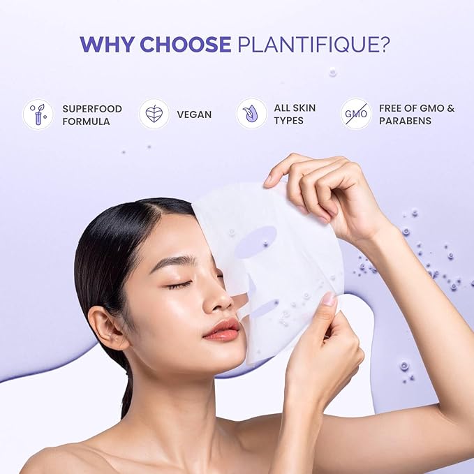 PLANTIFIQUE Facial Sheet Mask Collagen Boost 5 Pack ??Anti-Aging & Firming Face Mask Sheets with