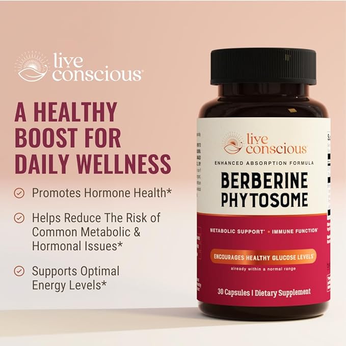 Live Conscious Berberine Phytosome - Advanced & Bioavailable Berberine Formula, Optimal Energy