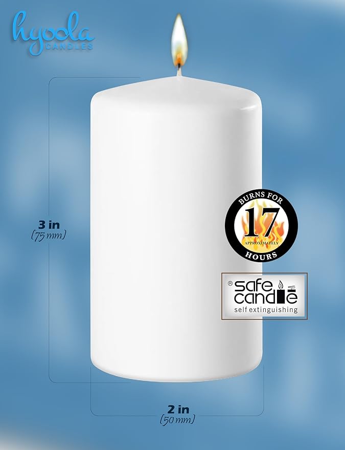 HYOOLA White Pillar Candles 2x3 Inch - 24 Pack Unscented Bulk Pillar Candles - European Made