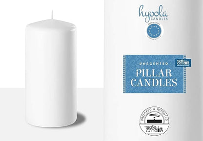 HYOOLA White Pillar Candles 2x4 Inch - 12 Pack Unscented Bulk Pillar Candles - European Made