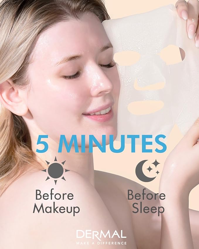 DERMAL Hyaluronate Collagen Essence Facial Mask Sheet 23g Pack of 10 - Hydro Boost Moisturizing for