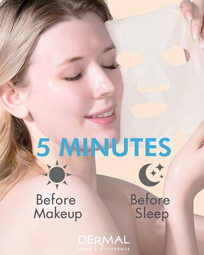 DERMAL Hyaluronate Collagen Essence Facial Mask Sheet 23g Pack of 10 - Hydro Boost Moisturizing for