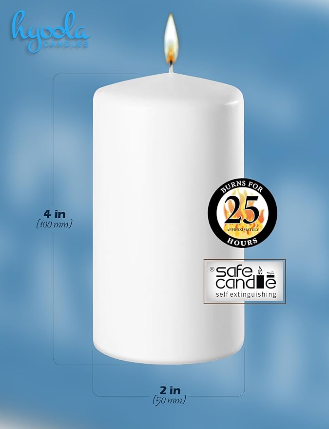 HYOOLA White Pillar Candles 2x4 Inch - 12 Pack Unscented Bulk Pillar Candles - European Made