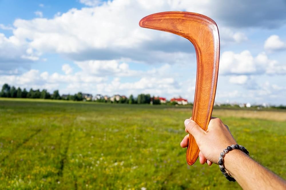 Masterfully Handcrafted Wooden Boomerang | Huge Size – 18 Inches | Flight-Tested, 100-Yard Range |