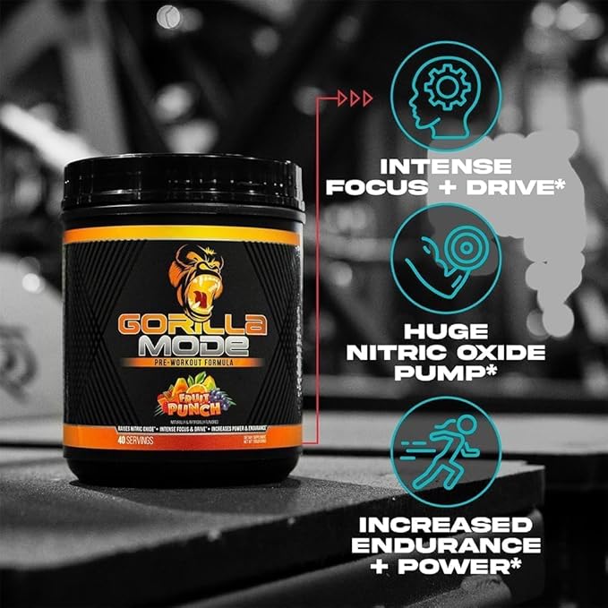 Gorilla Mind Pre Workout - Massive Pumps Laser Focus Energy Power - L-Citrulline, Creatine