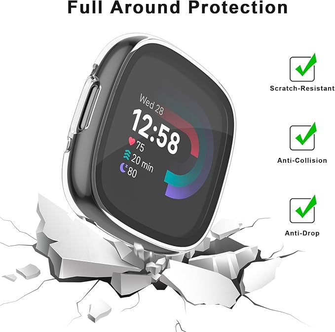 Vancle Case for Fitbit Versa 4 / Fitbit Sense 2, 4-Pack Screen Protector Tempered Glass Full Around