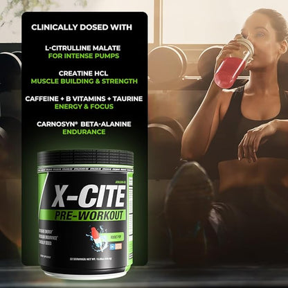 X-CITE Pre-Workout by ATHLEAN-X - Enhanced Formula with Beta-Alanine, Creatine & Caffeine for