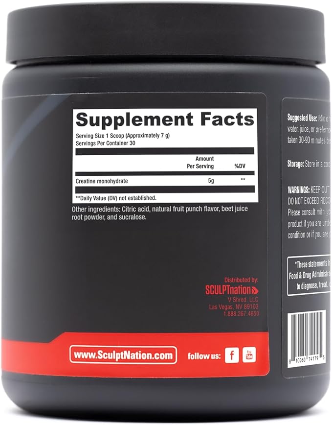 Sculpt Nation by V Shred Creatine - Premium Creatine Monohydrate Powder to Support Muscles, Energy