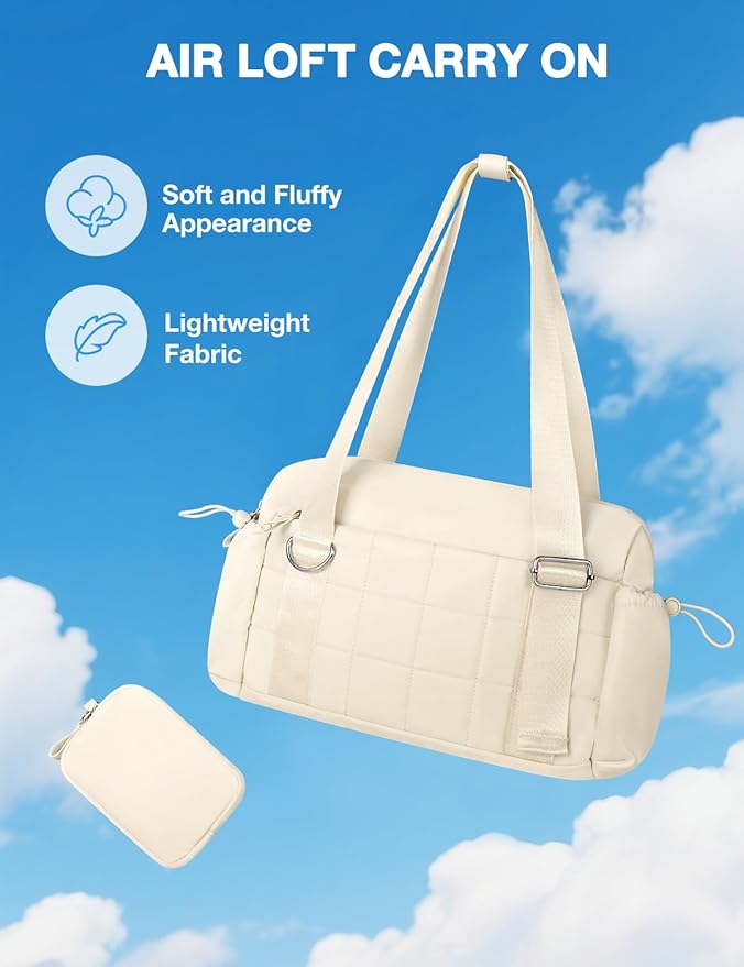 VUUDH Puffy Mini Gym Bag for Women, Carry On Multi-Pocket Water-Resistant Duffel, Lightweight