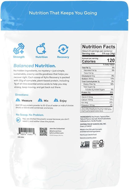 Recovery Plant Based Protein Powder, Vanilla Flavor - 20g Complete Vegan Protein, 0g Sugar, 120