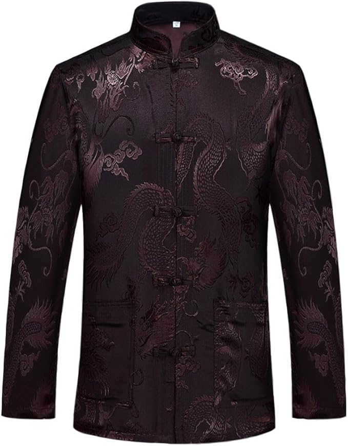 wecotton Tang Suit Men Hanfu Chinese Traditional Clothes Kung Fu Shirt Uniform Long Sleeved Coat