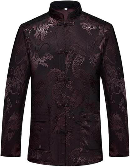 wecotton Tang Suit Men Hanfu Chinese Traditional Clothes Kung Fu Shirt Uniform Long Sleeved Coat