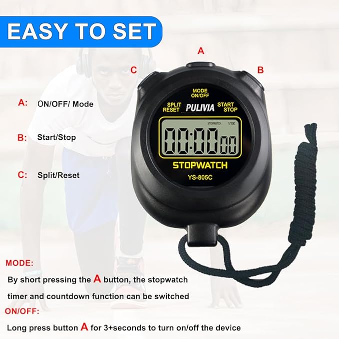Stopwatch Timer with Countdown, Simple Operation Digital Stop Watch for Sports, Countdown-Alarm