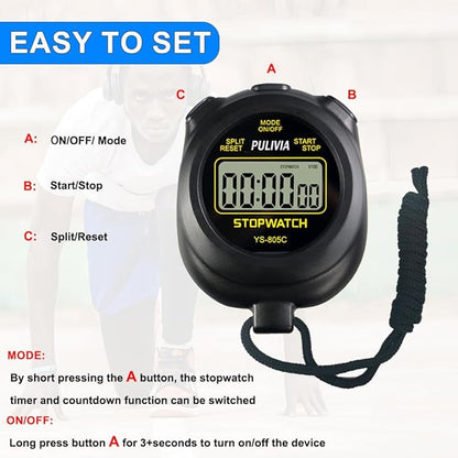 Stopwatch Timer with Countdown, Simple Operation Digital Stop Watch for Sports, Countdown-Alarm