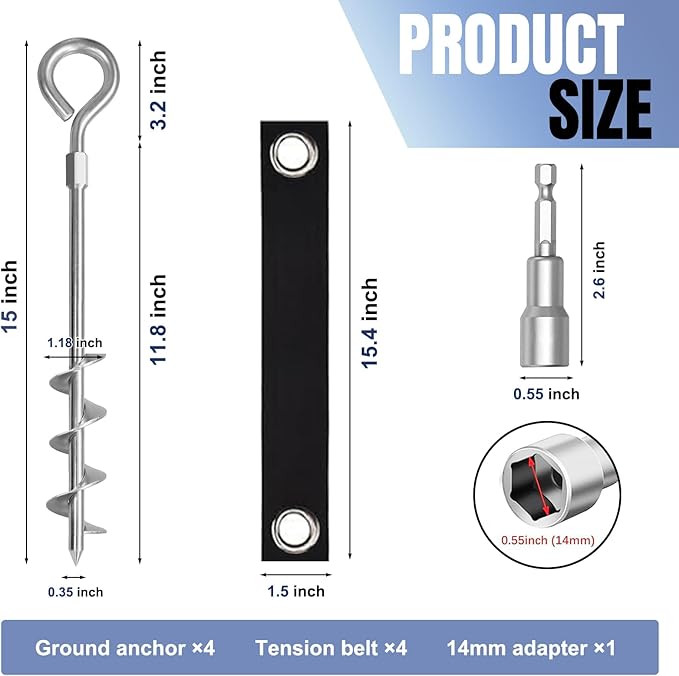 Eurmax USA Trampoline Stakes Screw in Tent Stakes Parts Heavy Duty for Canopies,4-Pack Outdoor