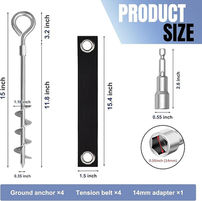 Eurmax USA Trampoline Stakes Screw in Tent Stakes Parts Heavy Duty for Canopies,4-Pack Outdoor