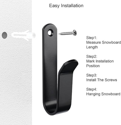 4 Pack Snowboard Wall Mount Clips, Horizontal Skateboard Wall Mount with Screws, Snowboard Display