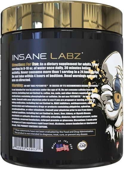 Insane Labz Psychotic Gold, High Stimulant Pre Workout Powder, Extreme Lasting Energy Focus, Pumps
