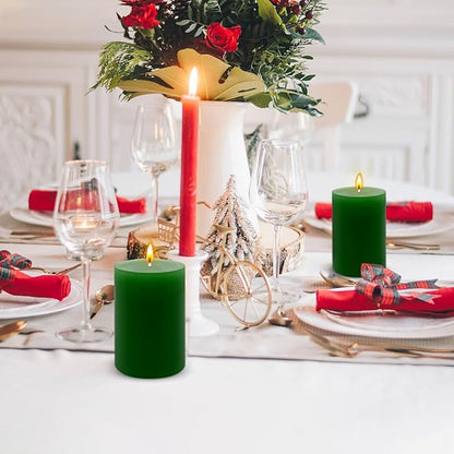 6 Packs 2.75x4 Inch Green Pillar Candles, Unscented Dripless Cylinder Wax Colored Candles for Home