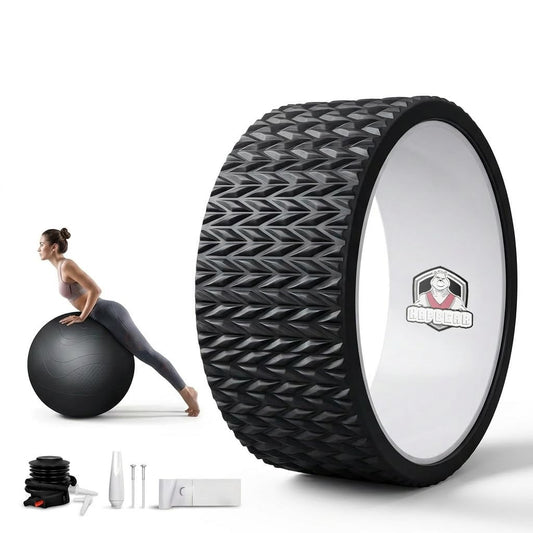 HAPBEAR Yoga Wheel Set with Exercise Ball, 12'' Back Roller Wheel for Back Pain Relief, Foam Roller