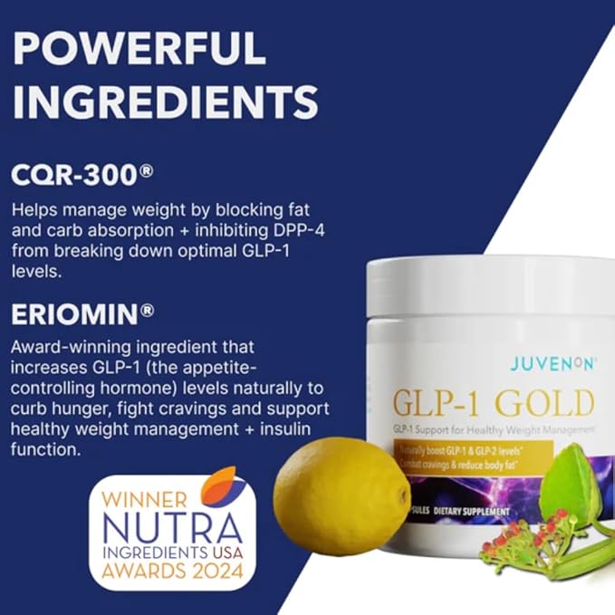Juvenon GLP-1 Gold????Metabolic Support Supplement with CQR-300® & Eriomin????Helps Maintain