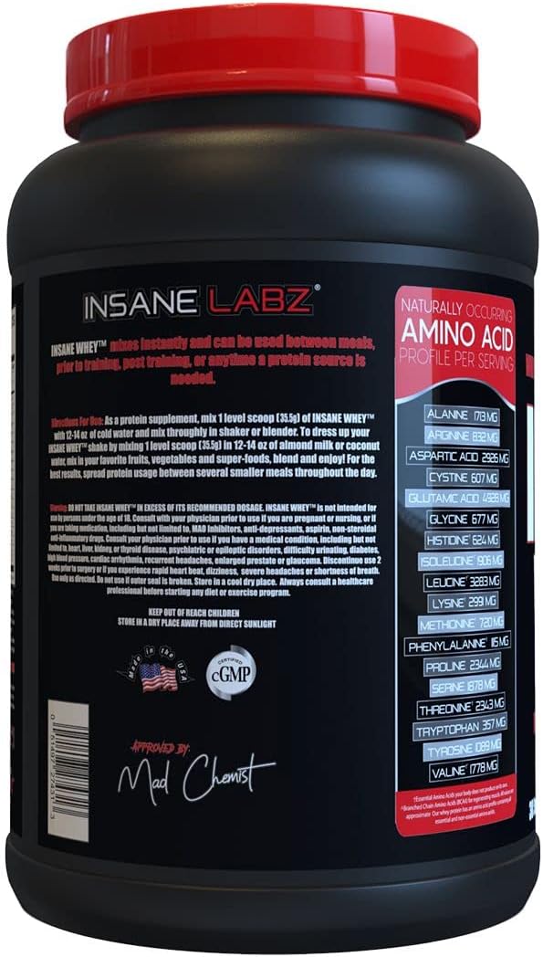 Insane Labz Insane Whey,100% Muscle Building Whey Protein, BCAA Amino Profile, Mass Gainer, Meal