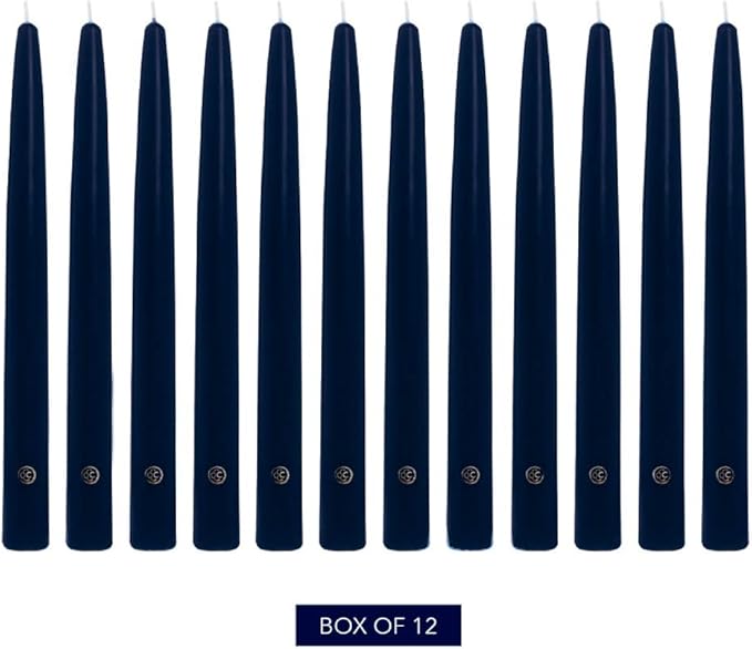 Colonial Candle Indigo Blue Taper Candles Hand Dipped - 12" Tall Candlesticks - Dripless, Unscented