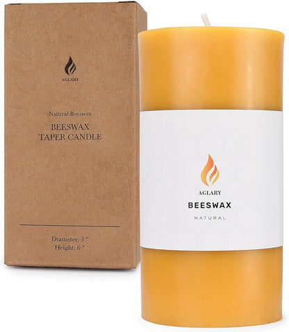 3"x 6" Large Beeswax Pillar Candle, Made of Pure Natural Beeswax, with Ultra Long Burning Time and