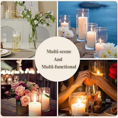 24 Pcs White Pillar Candles and Glass Candle Holders, Clear Cylinder Vases Pillar Candle Holders