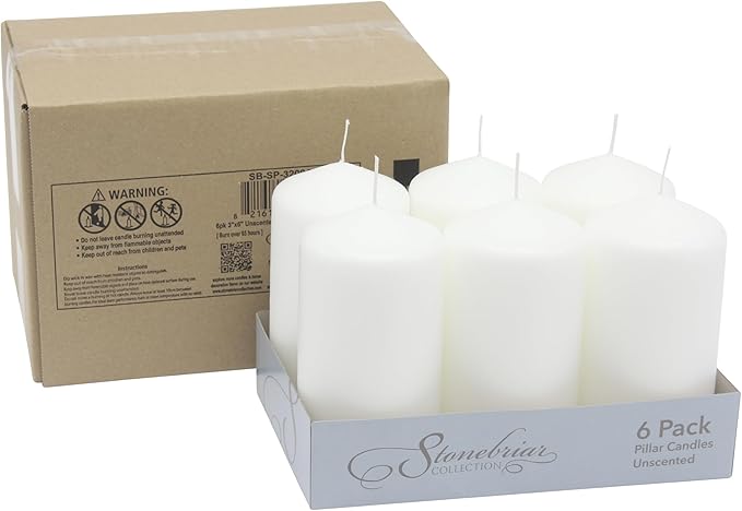 Stonebriar Unscented White Tall Pillar Candles, 65 Hour Burning Candle Pillars, Perfect for Decor