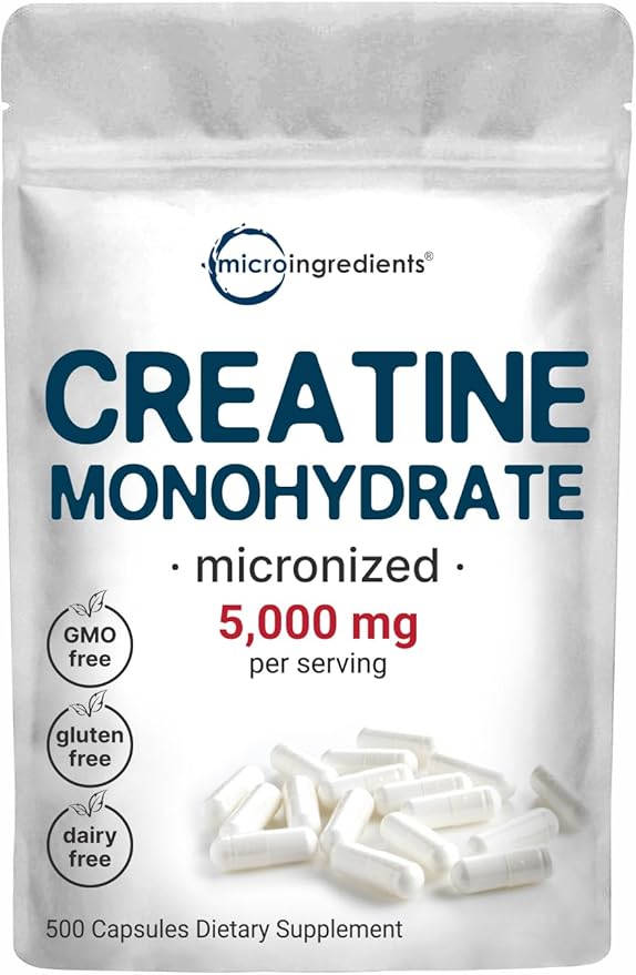 Creatine Monohydrate 5,000mg, 500 Capsules | Pure Creatine Pills – Micronized + Unflavored Powder